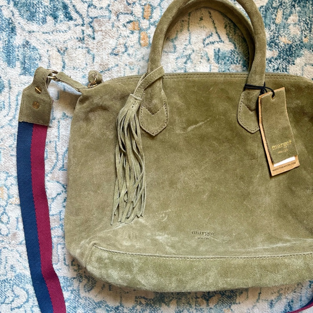NWT Margot New York Suede Dani Satchel Tote MSRP $178 Tassel Boho Stripes NEW - Picture 3 of 10